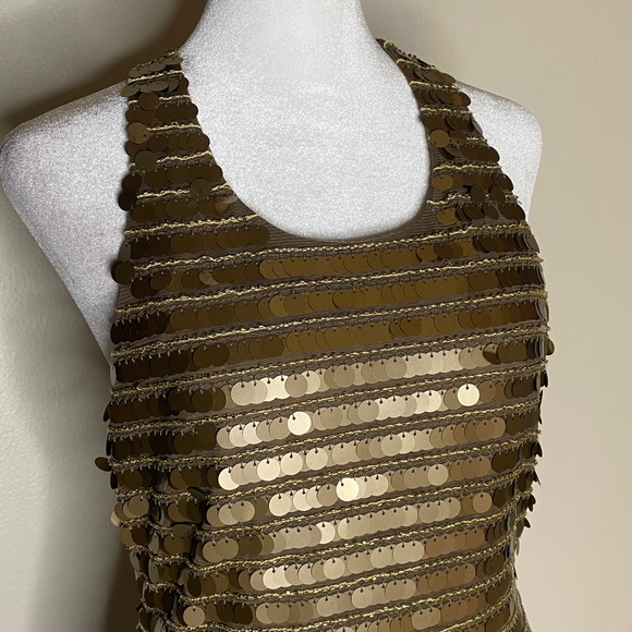 NWOT! BCBG Max Azria Iman Bronze Sequin Paillet CrissCross Back Dress - Size S - Picture 3 of 9